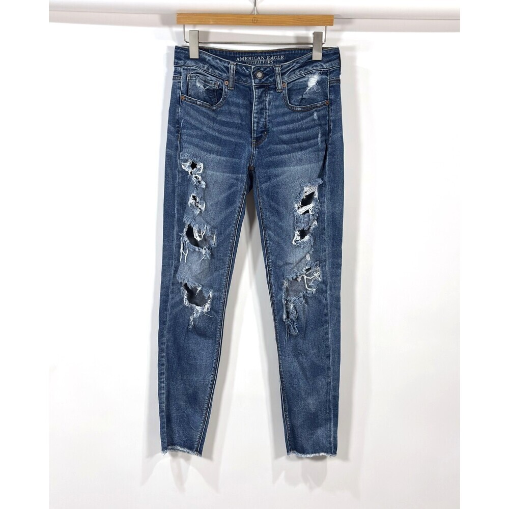 American Eagle Tomgirl Straight Leg Distressed Raw Hem Jeans - Size 2
